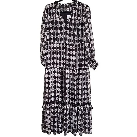 Nic + Zoe $228 Chiffon Dot Maxi Dress Size Large NWT Black White - Picture 5 of 12